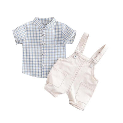 

Baby Boy Clothes Summer Baby Boys Short Sleeve Plaid Print Tops ShirtsStrap Shorts Casual Outfits Sets Clothes for Boys