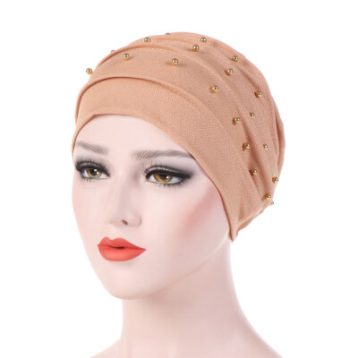 

Fashion Women Beads Beabie Cap Hijab Hat Muslim Ruffle Cancer Chemo Cap Turban Hat Ladies India Hat