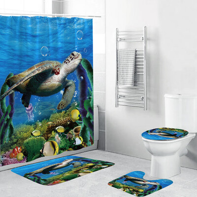

Gobestart 4PCS Non Slip Toilet Polyester Cover Mat Set Bathroom Shower Curtain