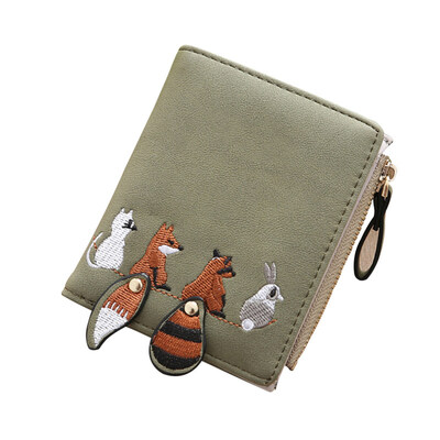 

Cute Embroidery Animal Faux Leather Women Coin Purse Card Holder Short Wallet