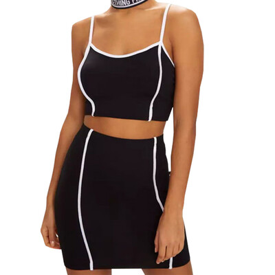 

2019 Women Summer Two Piece Outfit New Fashion Suits Striped Package Hip High Waist Skirt Two Pieces Sets