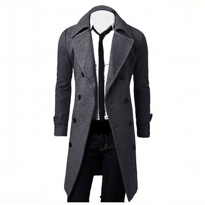 

Gobestart Winter Men Slim Stylish Trench Coat Double Breasted Long Jacket Parka