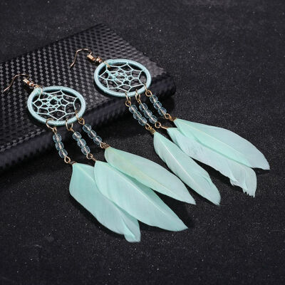 

Chic Women Dream catcher Feather Bohemian Gypsy Drop Dangle Earrings