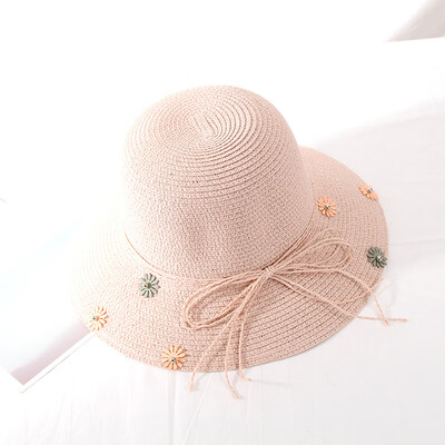 

Cute Child Girls Beach Cap Casual All-match Flower Decor Personality Solid Color Sunscreen Sun Hat