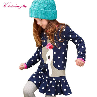 

WEIXINBUY Baby Girls Dress Animal Appliques Cotton Christmas Dress Princess Costume for Kids Clothes Long Sleeve Children Dress