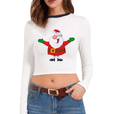 

Christmas T-shirt Santa Claus Christmas Tree Print Multiple Choices Long-Sleeve Cropped tshirt New Hot Women Clothes