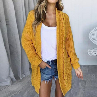 

Tailored Women Casual Long Sleeve Solid Sweater Cardigan Coat With Pockets