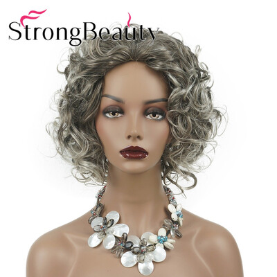 

StrongBeauty Short Jet Black Brown Gray Women Curly Synthetic Wigs Natural Looking Daily Wig for Women