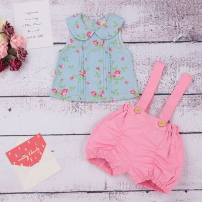 

Toddler Baby Kids Girl Royal Floral Strap Tops Shorts Summer Outfits Set Clothes