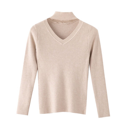 

Sweaters V-neck slim slimming women Halter long sleeve knitted tops Autumn v-neck winter pullover Casual ladies jumper pull slim