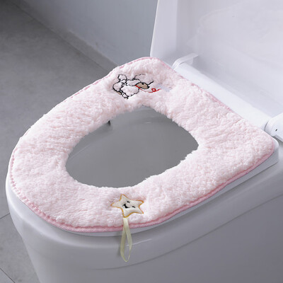 

Gobestart Cute Embroidered Cartoon Thicken Toilet Mat Sticky Button Toilet Cushion