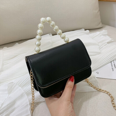 

New Arrrival Women Bag Womens pearl zipper handbags Fresh ladies solid color chain small square package