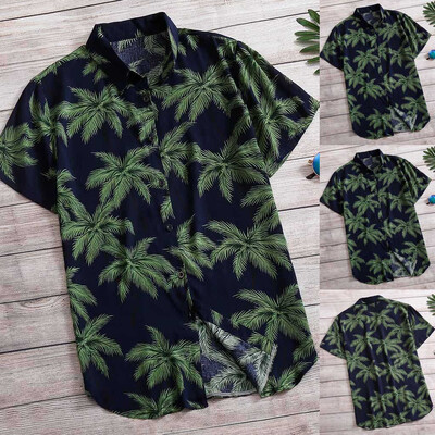 

Toponeto Fashion Mens Casual Button Print Hawaii Print Beach Short Sleeve Top Blouse