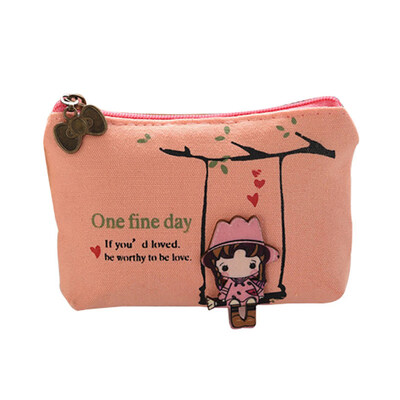 

Cartoon Swing Girl Canvas Mini Wallet Coins Money Purse Keys Holder Clutch Bag