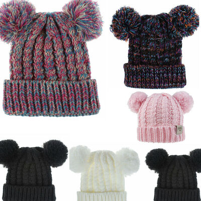 

Baby Knitted Bear Ears Cap Baby Winter Hat Double Ball Round Girls Cute Beanie