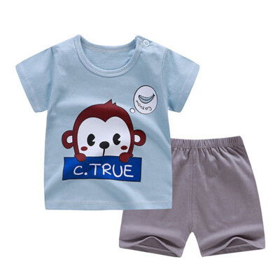 

Baby Boys Girls Summer Clothes Sets Short Sleeve Cartoon Print Tops Blouse T-shirtShorts Casual Outfits Sets