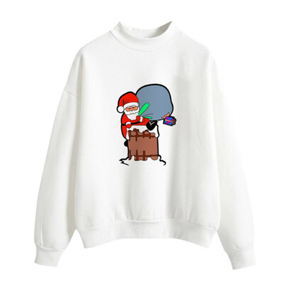 

Halloween Women Brushed Sweatshirt Autumn Winter Long-sleeved Santa Claus Christmas Tree Print Sweatshirt Happy Halloween