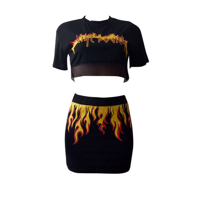 

1 Set Summer Sexy Hip Hop Printed Suit Two-piece Party Plus Size Women Clothing Short Tops Dress
