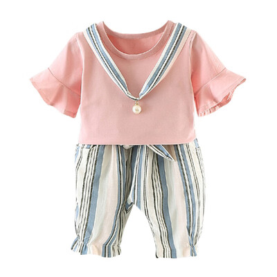

Kids baby Girls Striped Clothing Sets New Summer Fashion Style Bow T-ShirtsShorts Girls Clothes