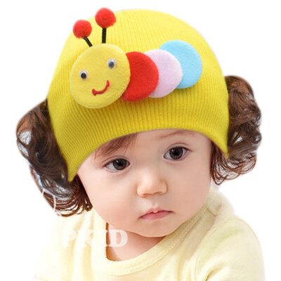 

Baby Girls Hat with Wig Winter Toddler Infant Knitted Baby Girl Hat Cute Fake Hair Cap Kids Hats Cute Cartoon Wig Warm Caps