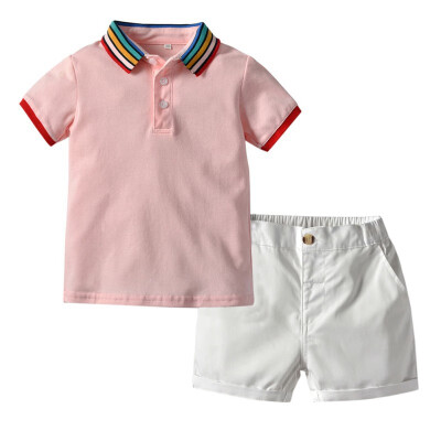 

Baby Boys Clothes Summer Boy Rainbow Collar Clothing Set 2pcs Set Bebe Gentleman Shirt Shorts Clothes For Boys 0-5Y