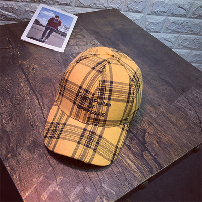 

Korean female real shot retro Cap Joker baseball cap spring&summer new fashion letters embroidered Plaid Hat