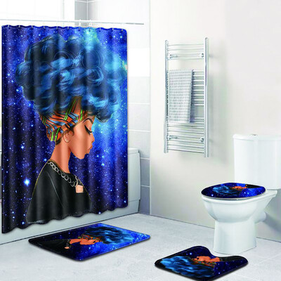 

〖Follure〗4PCS Sea Style Non Slip Toilet Polyester Cover Mat Set Bathroom Shower Curtain