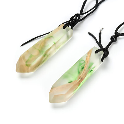 

WomenMen Vintage Resin Wood Colorful Pendant Handmade Necklace Rope Chain Color