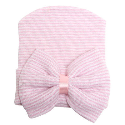 

New 2019 Autumn Winter Newborn Baby Girl Boys Striped Bowknot Hospital Hat Beanie Hat Stretchy Cap