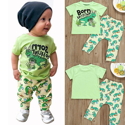 

2PcsSet Summer Baby Boys Short Sleeve Dinosaur Print T-shirt TopsPants Casual Outfits