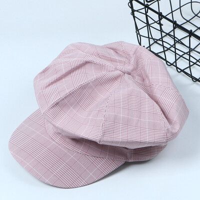 

Hat Female Spring&Summer Cotton Stripe Octagonal Hat Student Leisure Ribbon Hat Pure Chequered Painter Hat Tide