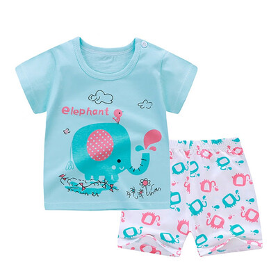 

Summer Baby Boys Girls Clothes Sets Short Sleeve Cartoon Print T-shirt TopsShorts Casual Outfits Sets