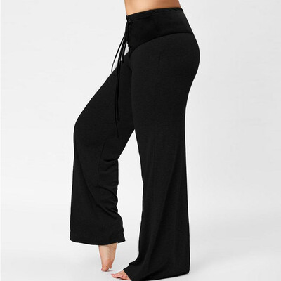 

Gobestart Fashion Womens Casual Plus Size Splice Elastic Waist Bandage Loose Flare Pants