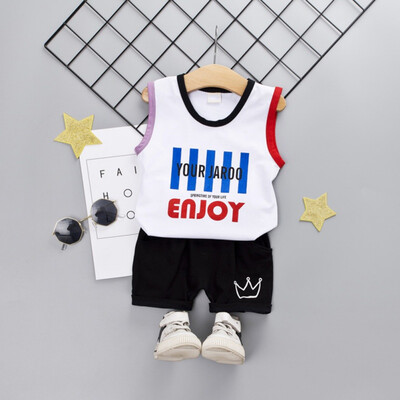 

Multicolor Summer Baby Boys Casual Sleeveless Letter Print Vest T-shirt TopsShorts Costume Set
