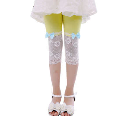 

Fashion Baby Girls Lovely Lace Bowknot Design Calf-Length Pants Cotton Stretch Summer Leggings New