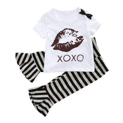 

0-18M 2PCS Summer Newly Hot Sale Baby Girls Casual Clothes Set Infant Kids Short-sleeved T-shirtStriped Flared Pants Suits