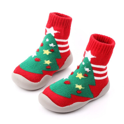 

Autumn Winter Newborn Baby Boys Girls Cotton Christmas Style Shoes Cute Cartoon Pattern Warm Anti-Slip Floor Walking Shoes