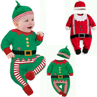 

Christmas Newborn Baby Boys Girl Xmas Clothes Romper Bodysuit Hat Outfit Costume