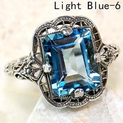 

4 Colors 2CT Blue Sapphire 925 Solid Genuine Sterling Silver Art Deco Filigree Ring Wedding Ring Lover Gifts Sz 6-10