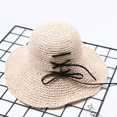 

Korean foldable handmade straw hat summer strap hat eaves seaside sunshade hat sunscreen Holiday Beach sunshade hat