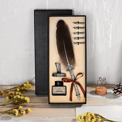 

Vintage Feather Quill Dip Pen Writing Ink Set Perfect for Signning Handwriting School Office Stationery Gift Excellent Wedding Sou