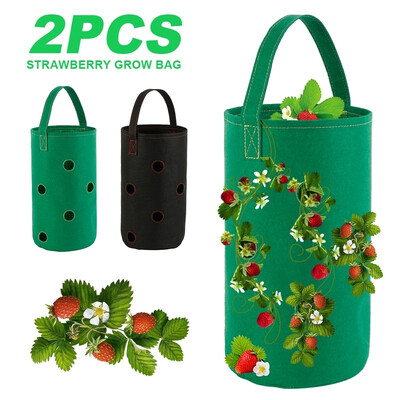 

2PCS Non-woven Hanging Small Mouth Strawberry Planting Bag Pocket Plant Bag