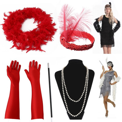 

Halloween Flapper Girl Fancy Dress Accessories 5 PCS Set Charleston Gangster Gatsby Girl Costume Kit