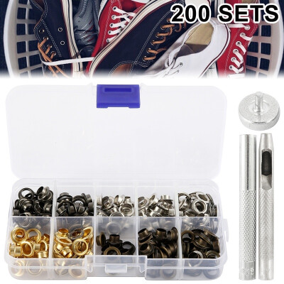 

200pcs Metal Eyelets Set 6mm Metal Grommets Rings Kit With Mounting Punch Rods For DIY Leather Craft Clothing Sewing Supplies