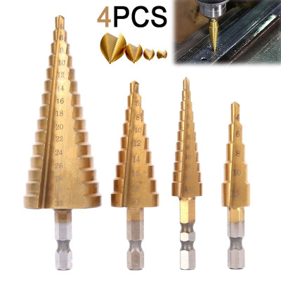 

4PCS 3-134-124-204-32mm HSS Step Drill Set Hex Shank Cutting Cone Drill Tapered Drill for Stainless Steel Metal Wood Plastic