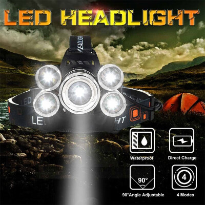 

Head Torch Zoomable 4 Modes 5 LED Rotating USB Rechargeable Waterproof Head Torch Helmet Head Torch for Fishing Hiking Camping