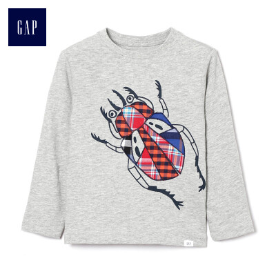 

GAP flagship store male&young fun pattern long-sleeved round neck T-shirt 357937 bright linen gray 2YRS