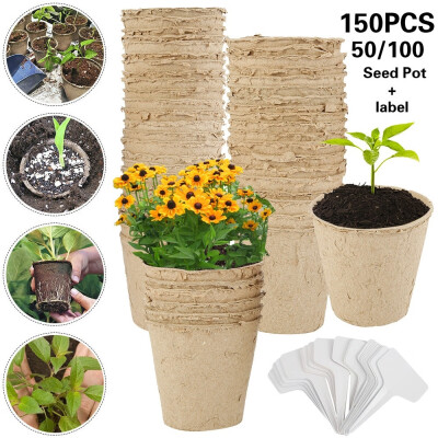 

15010050 Pcs Biodegradable Fibre Seed Pots for Seedling with Plant labels Seedling Trays Plates Garden Supplies