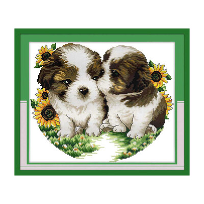 

Decdeal 134 114 inches DIY Kiss Dog Pattern Cross Stitch Kit with Blank 14CT Canvas Cloth & Cotton Thread Embroidery Cross-Sti