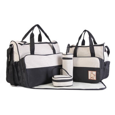

Diaper Tote Bag 5 pcs Nappy Bag Set Water-proof Large Capacity Travel Handbag Shoulder Bag Include Changing Pad Fashion Dotted Uni